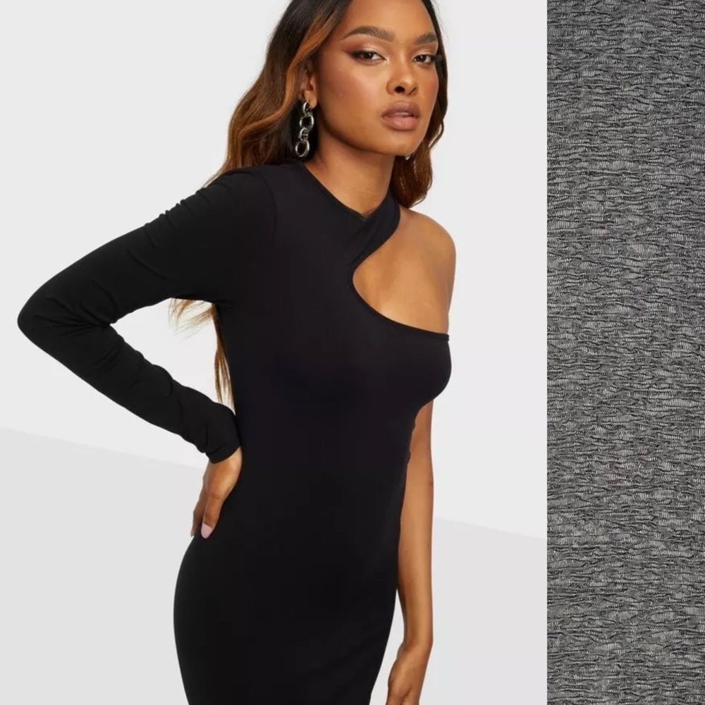 BCBG Generation Cut Out Asymmetrical One Long Sleeve Textured Dress Size L NWT